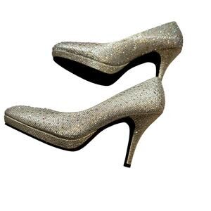 Silver Spoon Shoes 8.5 8 1/2 Silver Sparkle Closed Toe High Heel Pump Stiletto